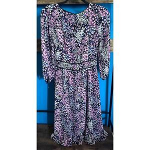 New Talbots Midi Dress Floral Garden Fit & Flare 3/4 Sleeve Lined 2
